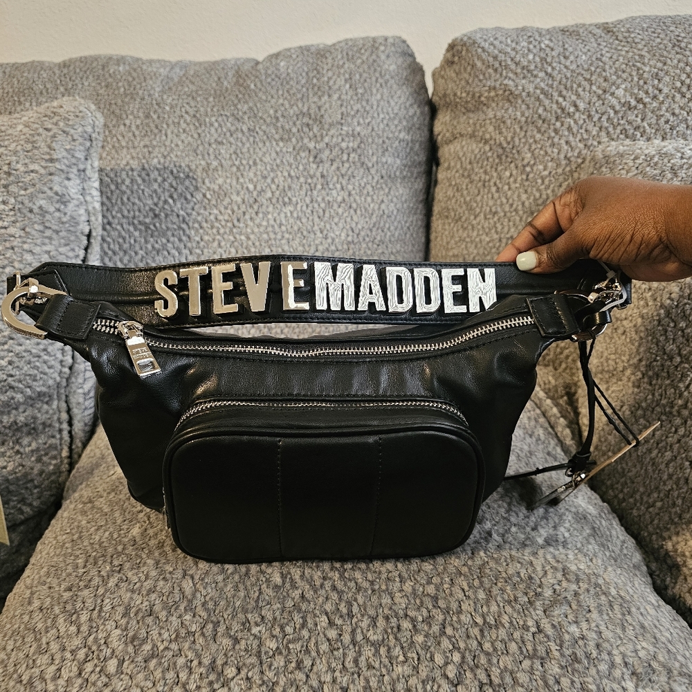 Steve Madden Black & Silver Logo Shoulder Bag